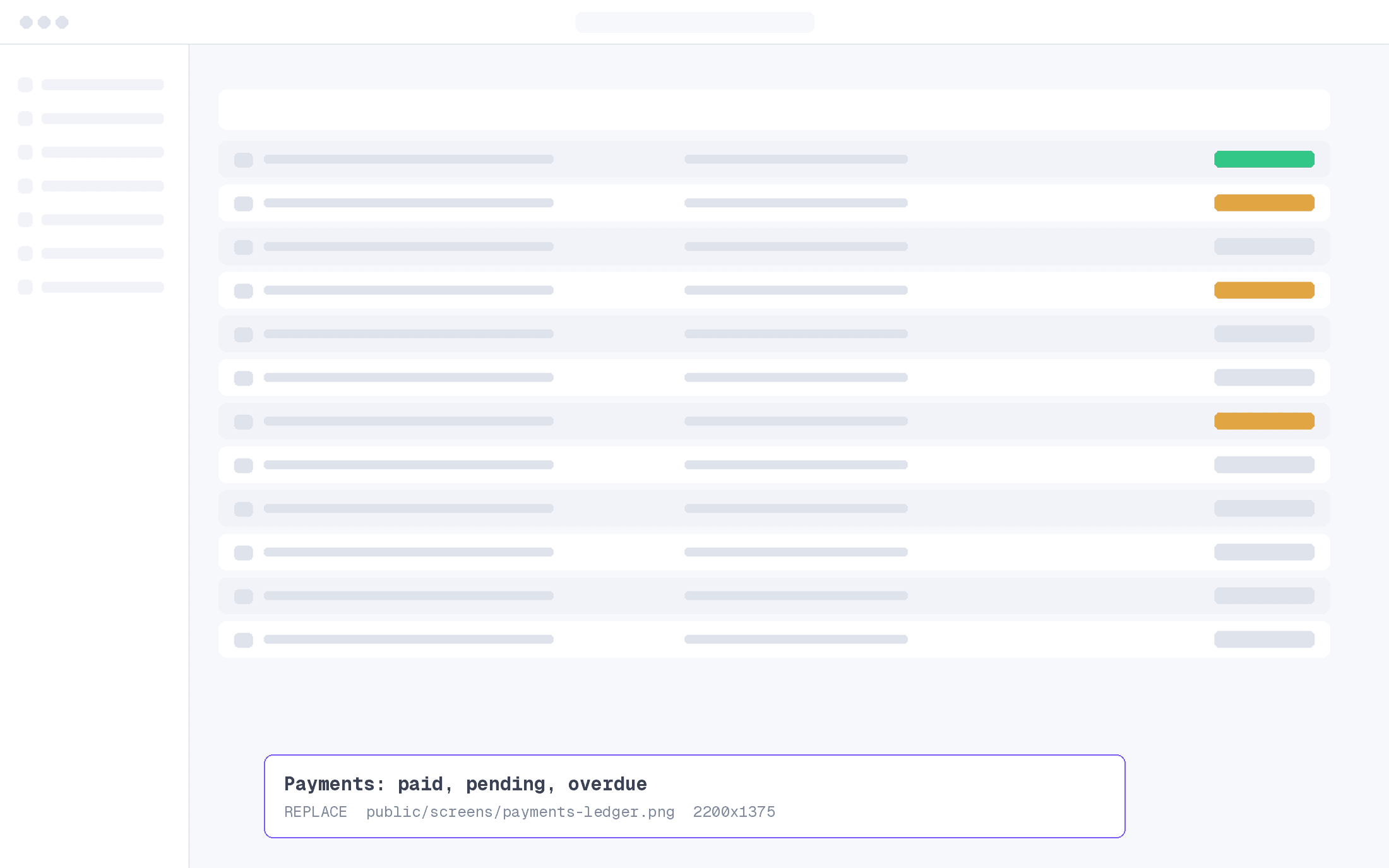 Payments table showing paid, pending and overdue tuition
